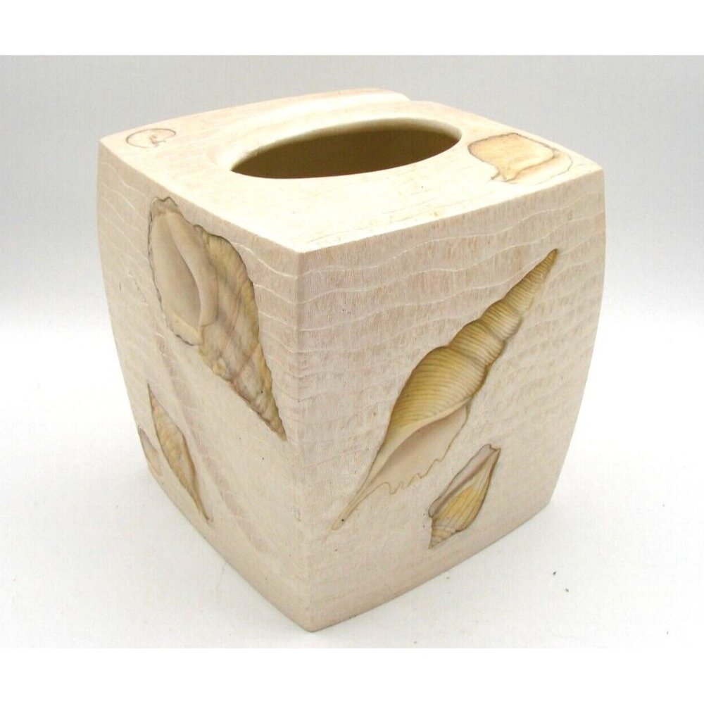 Croscill Tissue Box Cover Opalescent Beach Haven Hand Painted Shells Resin Decor